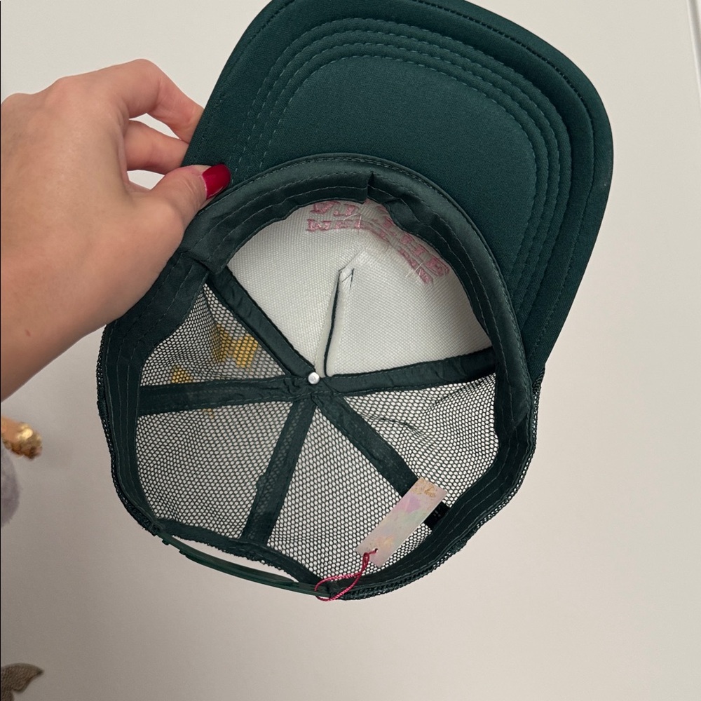 Green Trucker Hat with Pink Embroidery - Picture 2 of 3